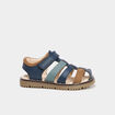 Sandales &agrave; scratchs en cuir bleu marine gar&ccedil;on