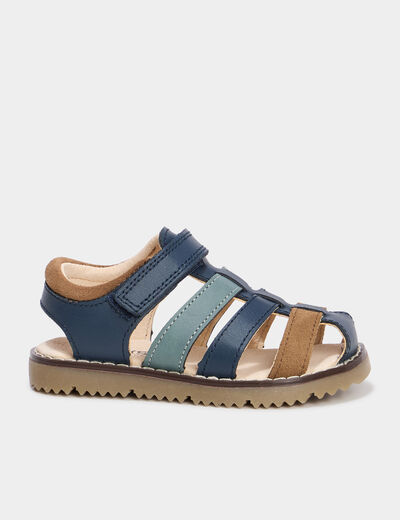 Sandales à scratchs en cuir bleu marine garçon