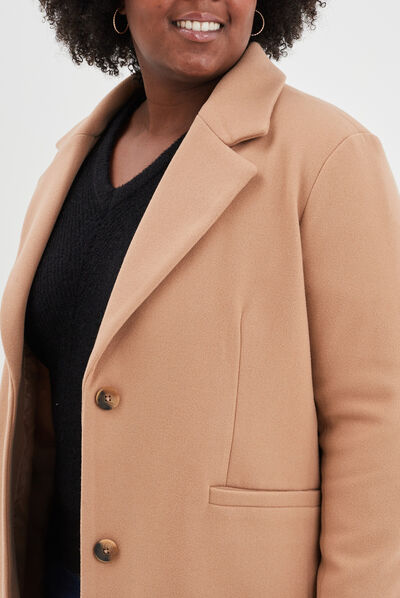 Manteau long boutonné marron clair femme grande taille