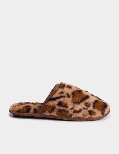 Chaussons mules fausse fourrure noir femme
