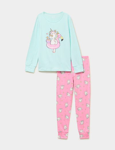 Ensemble pyjama 2 pi&egrave;ces bleu turquoise fille