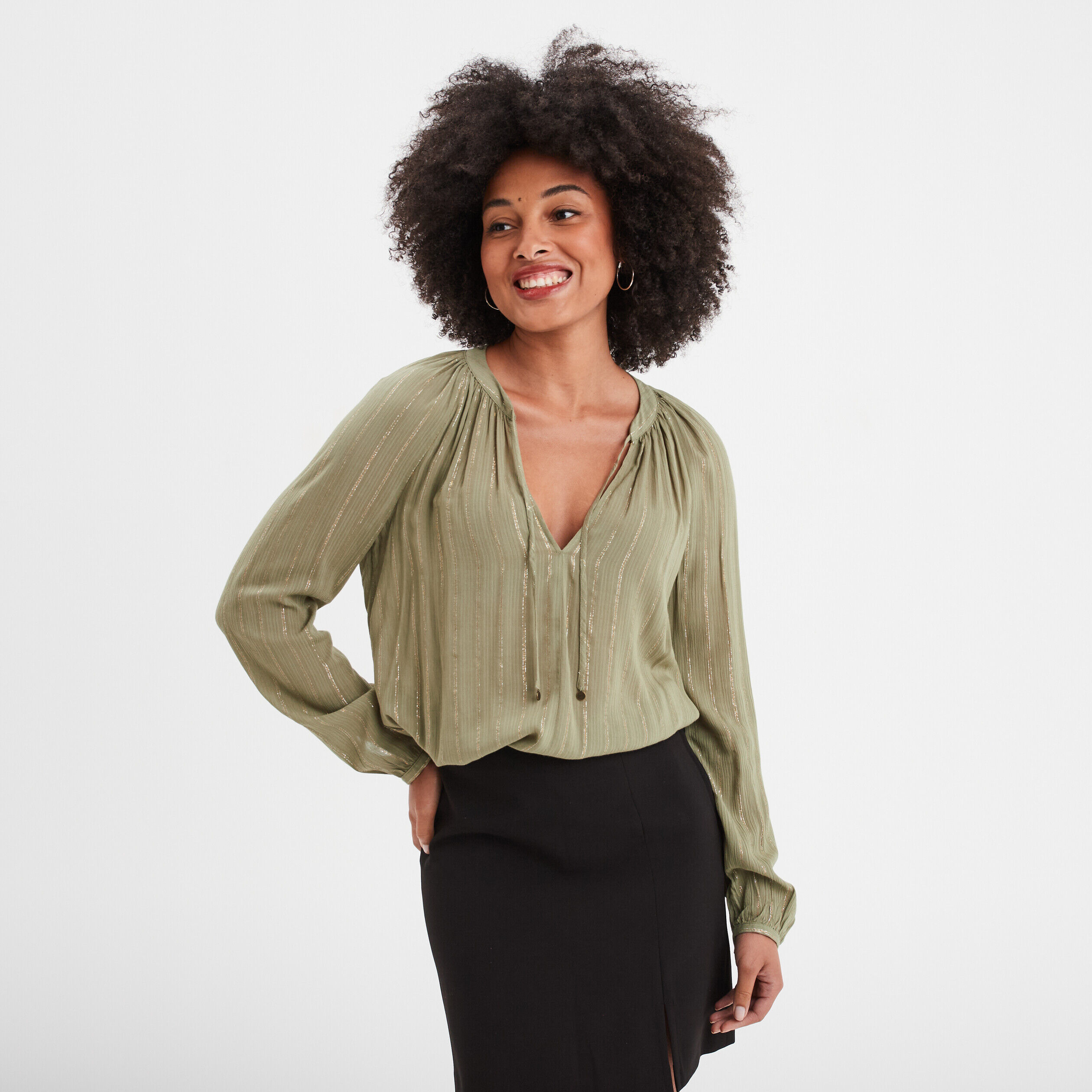Chemise Vert femme chemisiers blouse tunique pas cher