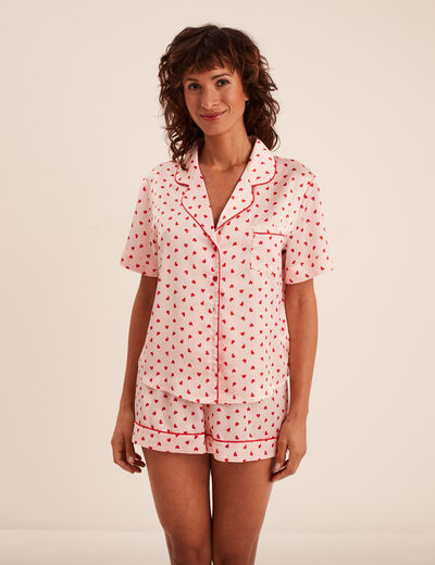 Ensemble pyjama short soyeux 2 pièces rose clair femme