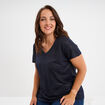 T-shirt col en V manches courtes bleu foncé femme grande taille