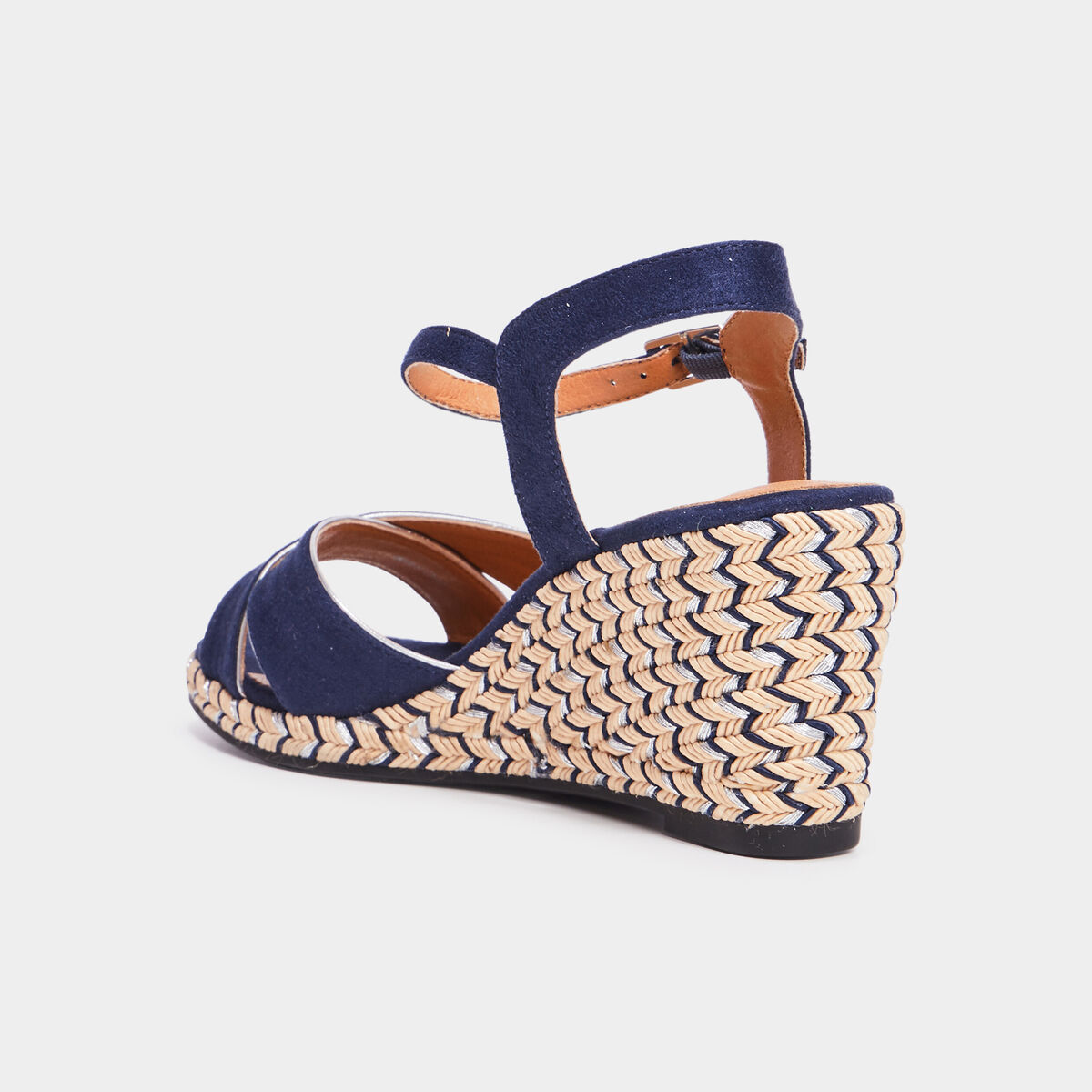 Sandales &agrave; talons compens&eacute;s bleu marine femme