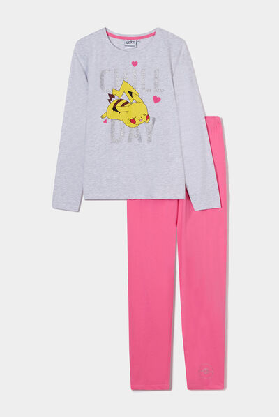 Ensemble pyjama pantalon Pokémon Pikachu gris clair fille