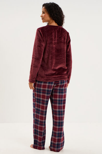 Ensemble pyjama effet polaire 3 pi&egrave;ces bordeaux femme