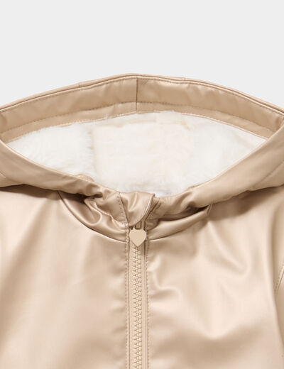 Parka imperm&eacute;able doubl&eacute;e &agrave; capuche couleur argent b&eacute;b&eacute; fille
