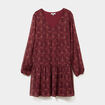 Robe évasée col en V et volants bordeaux femme