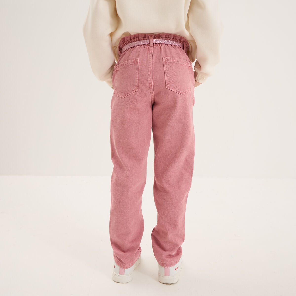 Pantalon paperbag mom taille élastiquée vieux rose fille
