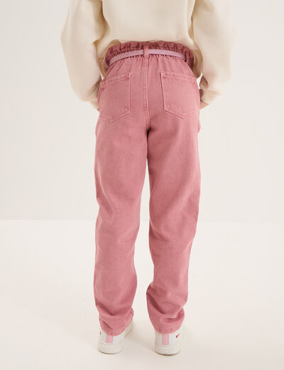 Pantalon paperbag mom taille élastiquée vieux rose fille
