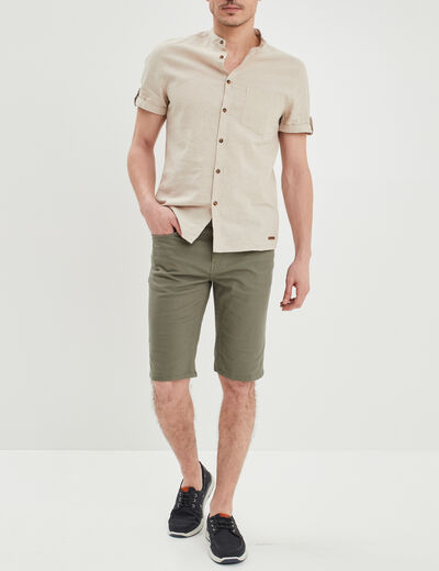 Bermuda droit stretch 5 poches coton vert kaki homme