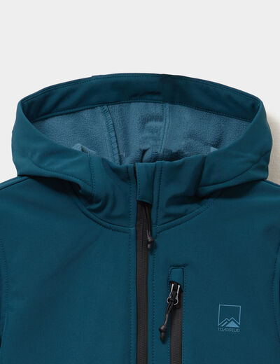 Blouson d&eacute;perlant fourr&eacute; &agrave; capuche bleu canard gar&ccedil;on