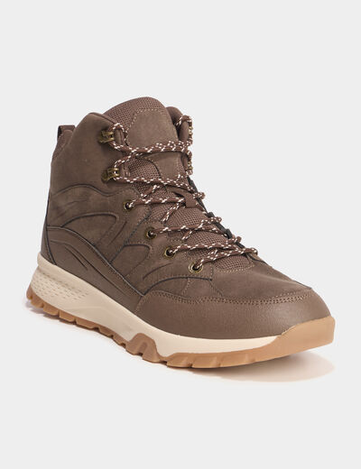 Baskets montantes &agrave; lacets marron clair homme