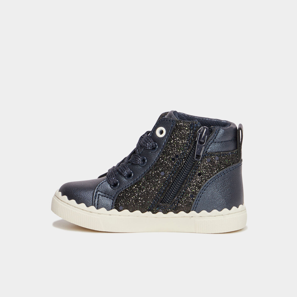 Baskets montantes zipp&eacute;es bleu marine b&eacute;b&eacute; fille