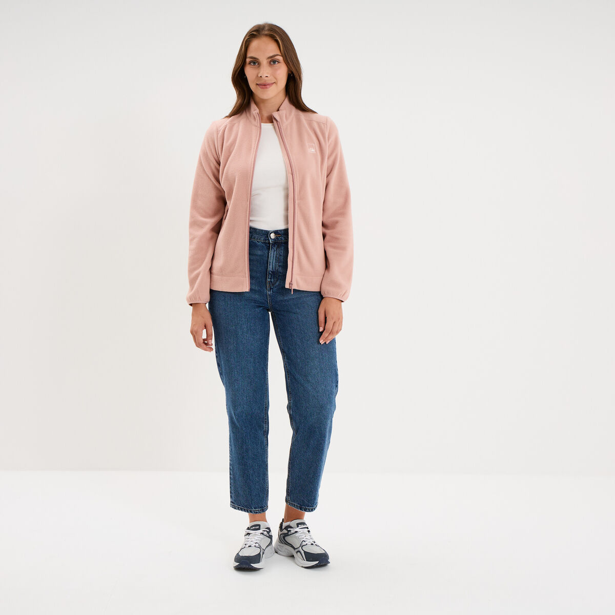 Veste polaire zipp&eacute; manches longues rose poudr&eacute;e femme
