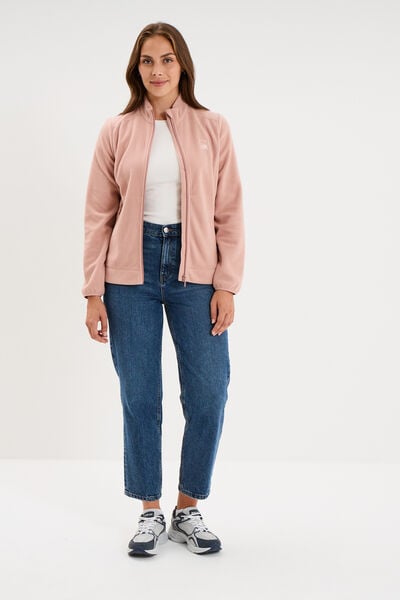 Veste polaire zipp&eacute; manches longues rose poudr&eacute;e femme
