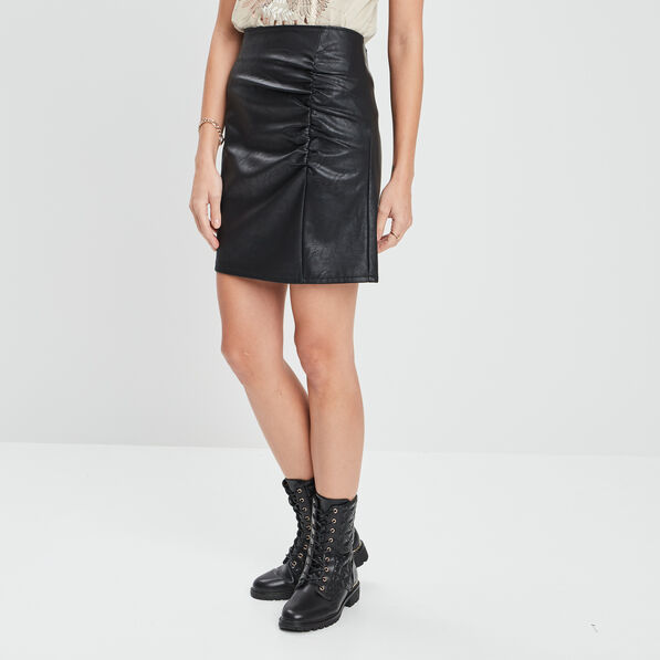 jupe droite froncee simili cuir noir femme Jupe droite froncée simili cuir noir femme