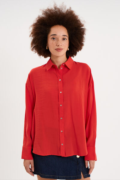 Chemise fluide manches longues oversize rouge femme
