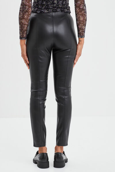Pantalon jegging slim simili cuir noir femme