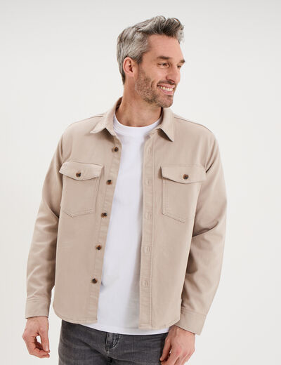 Surchemise droite m&eacute;lange coton stretch gris clair homme