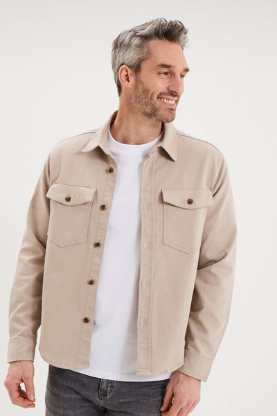 Surchemise droite m&eacute;lange coton stretch gris clair homme