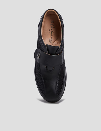 Loafers compensés en cuir noir femme