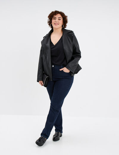T-shirt col en V manches longues coton noir femme grande taille