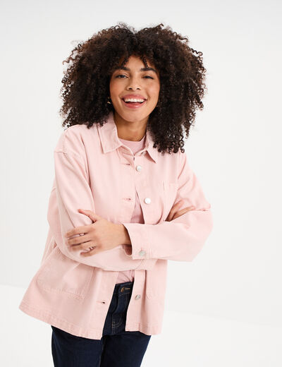 Veste surchemise oversize coton rose clair femme