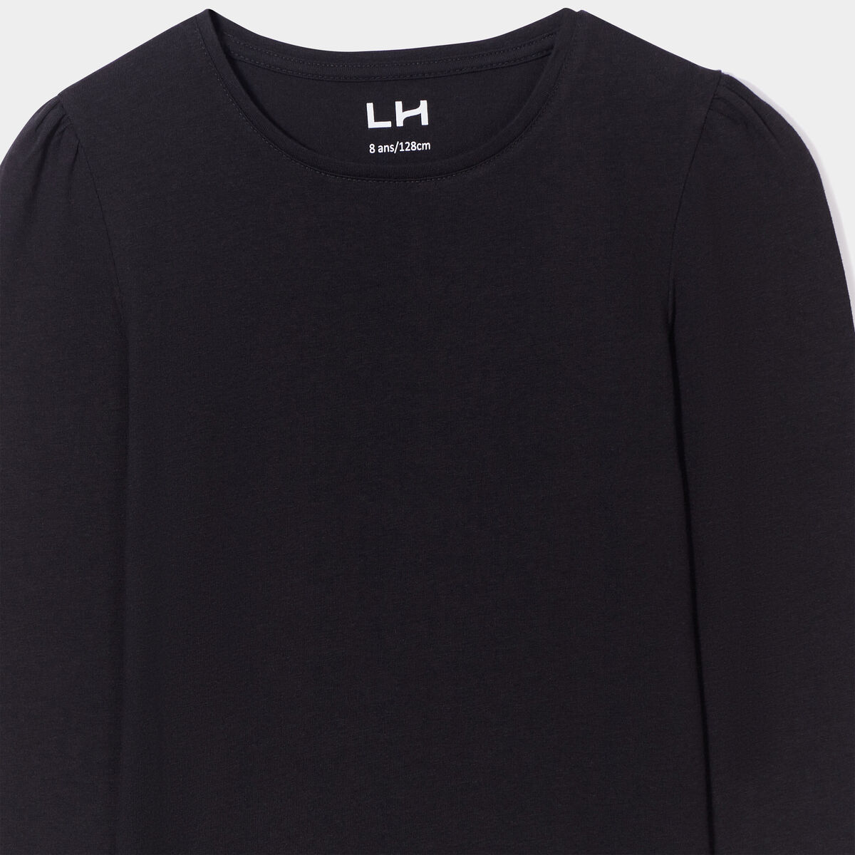 T-shirt coton manches longues à fronces noir fille