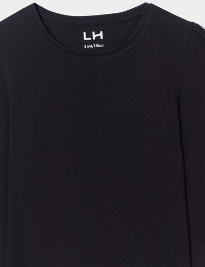 T-shirt coton manches longues à fronces noir fille