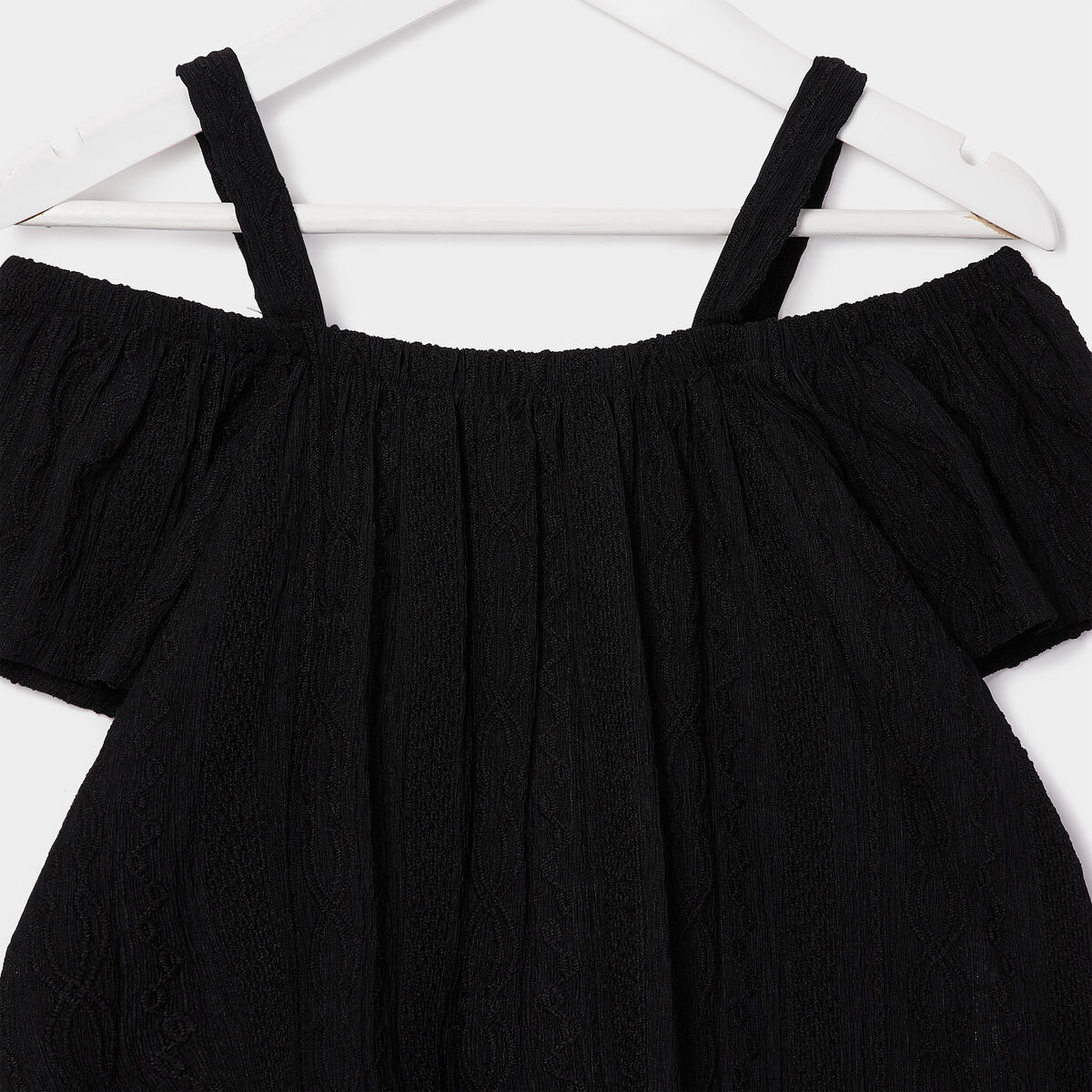 T-shirt manches courtes col bardot noir fille