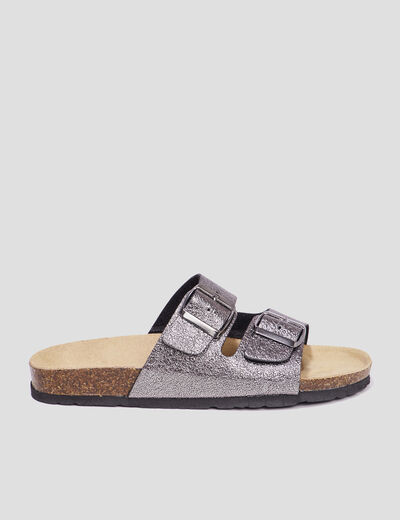 Mules avec doubles boucles gris fonc&eacute; femme