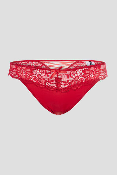 Culotte tanga à dentelle rouge femme