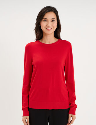 Pull col rond manches longues rouge femme
