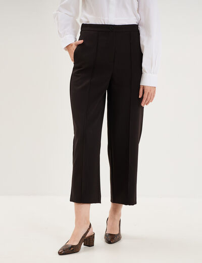 Pantalon droit cropped taille haute noir femme