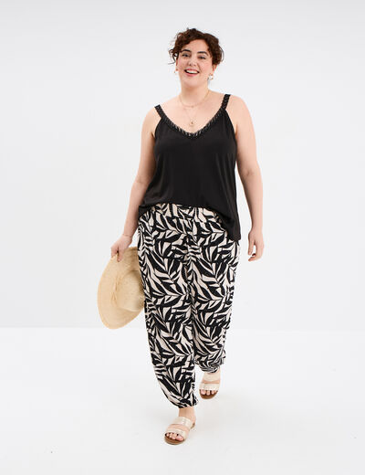Pantalon élastiqué fluide ecru femme grande taille