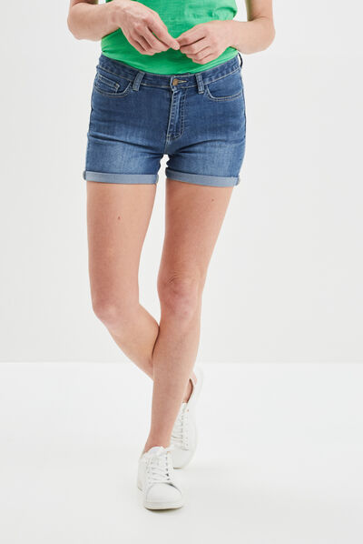 Short skinny 5 poches en jean denim double stone femme