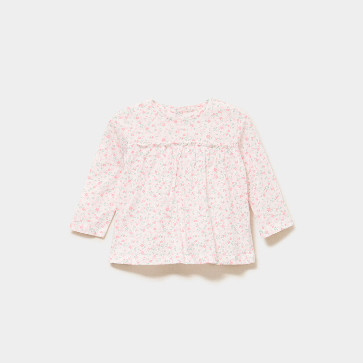 T-shirt manches longues col rond coton rose b&eacute;b&eacute; fille