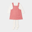 Ensemble 3 pièces avec robe salopette vieux rose bébé fille