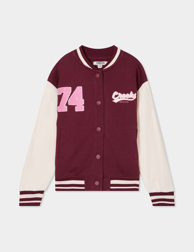 Gilet teddy boutonné coton majoritaire bordeaux fille