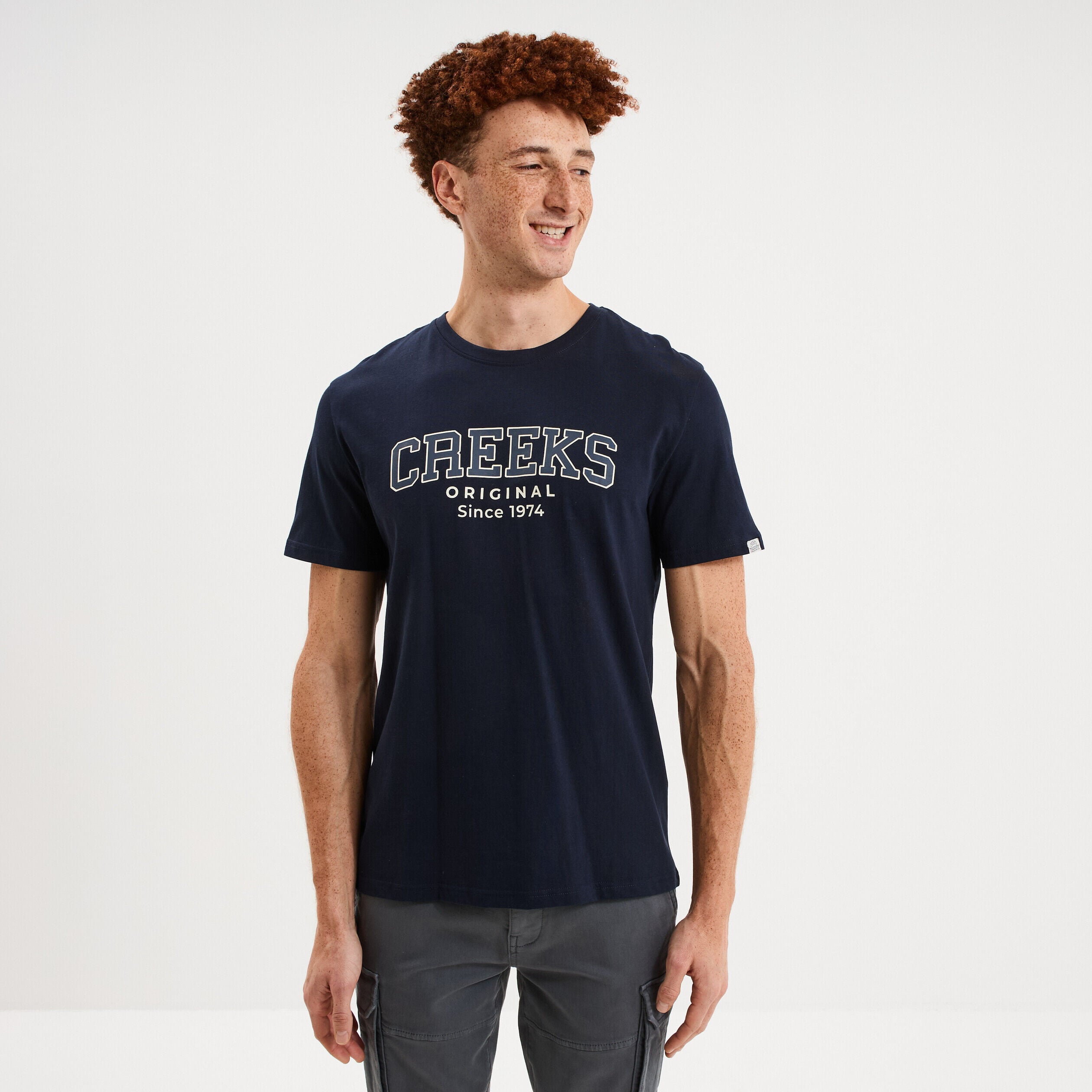 T-shirt col rond manches courtes coton bleu marine homme CREEKS