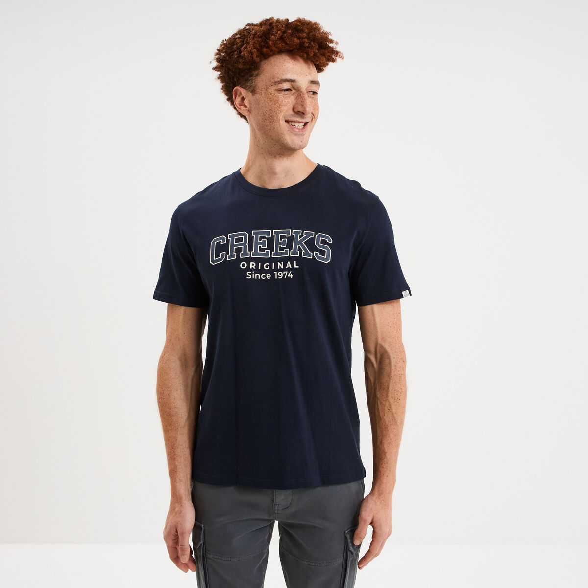 T-shirt col rond manches courtes coton bleu marine homme