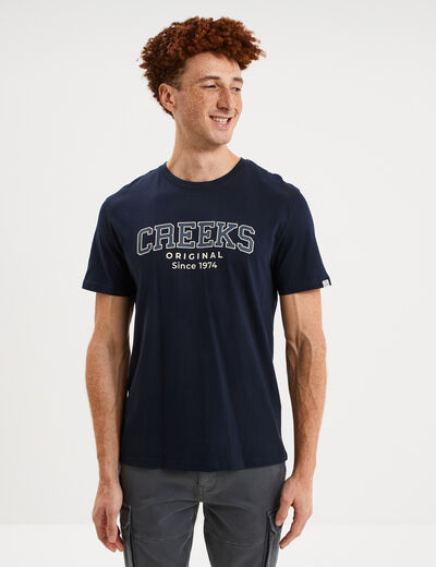 T-shirt col rond manches courtes coton bleu marine homme