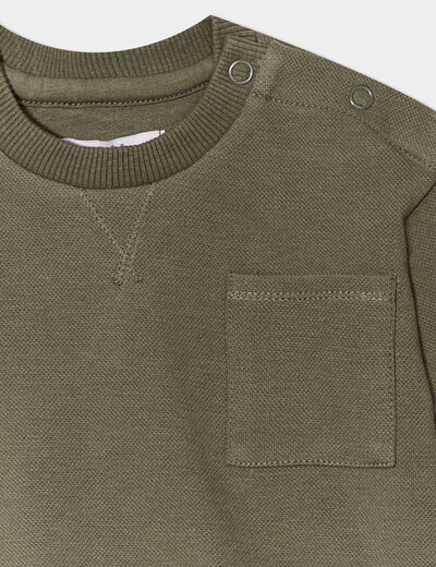 Sweat manches longues 1 poche coton vert kaki bébé garçon
