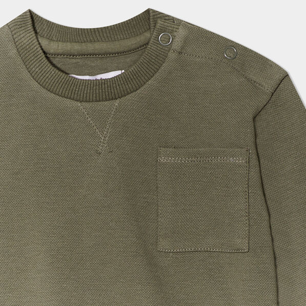 Sweat manches longues 1 poche coton vert kaki bébé garçon