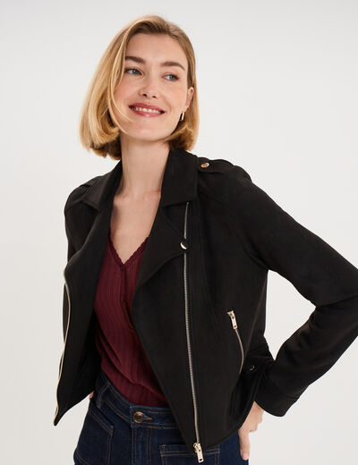 Veste biker effet su&eacute;dine noir femme