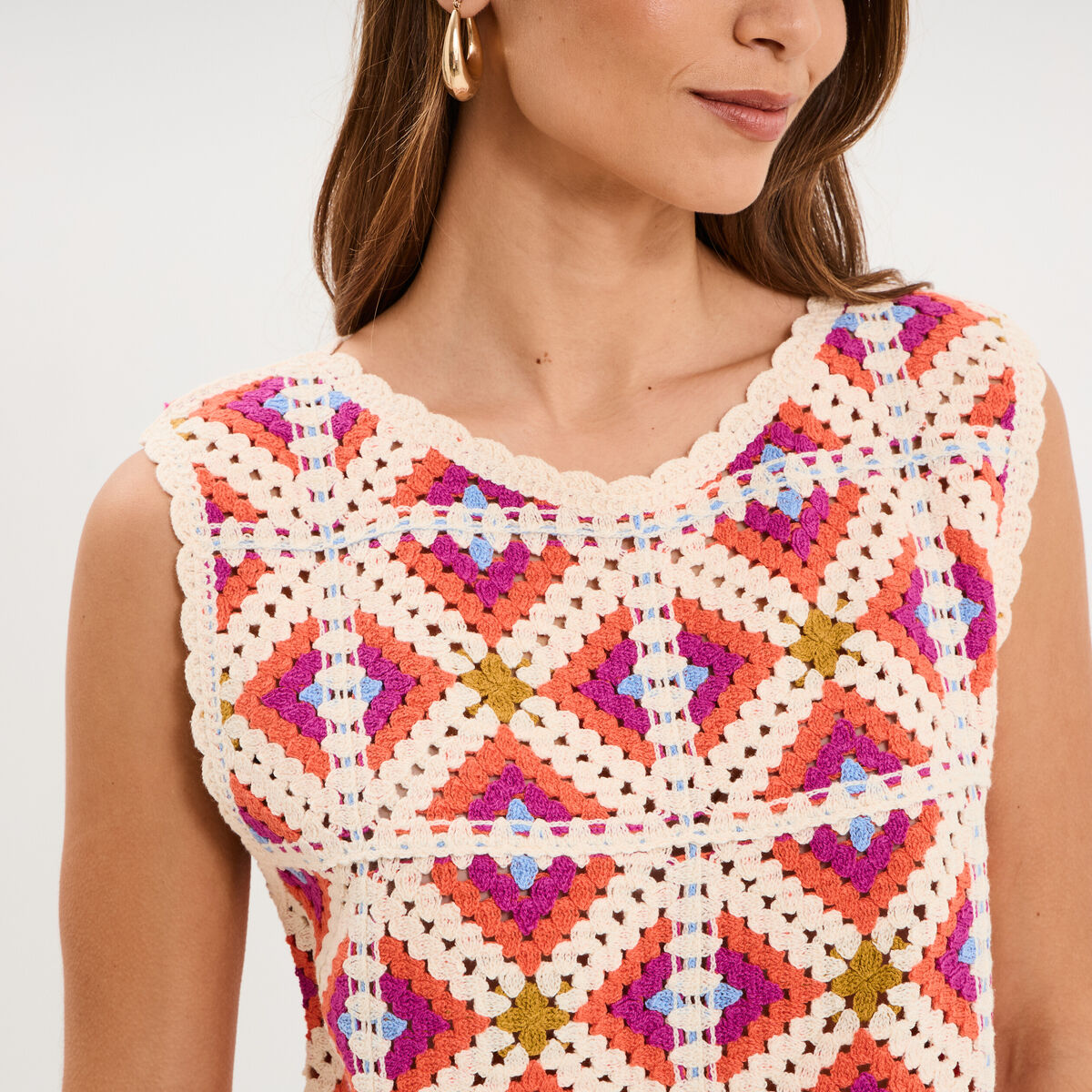 D&eacute;bardeur sans manches effet crochet multicolore femme
