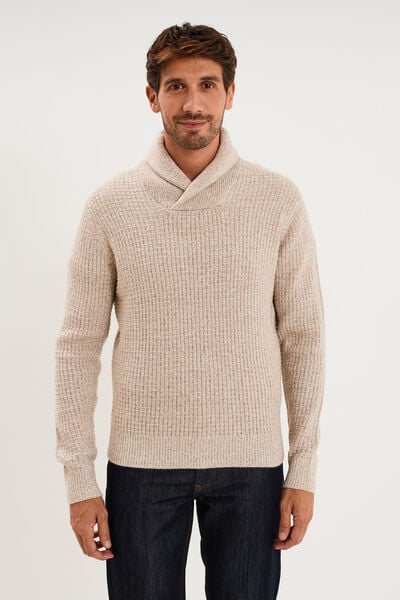 Pull col ch&acirc;le manches longues ecru homme