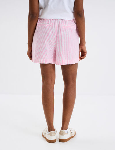 Short taille élastiquée coton rose clair femme